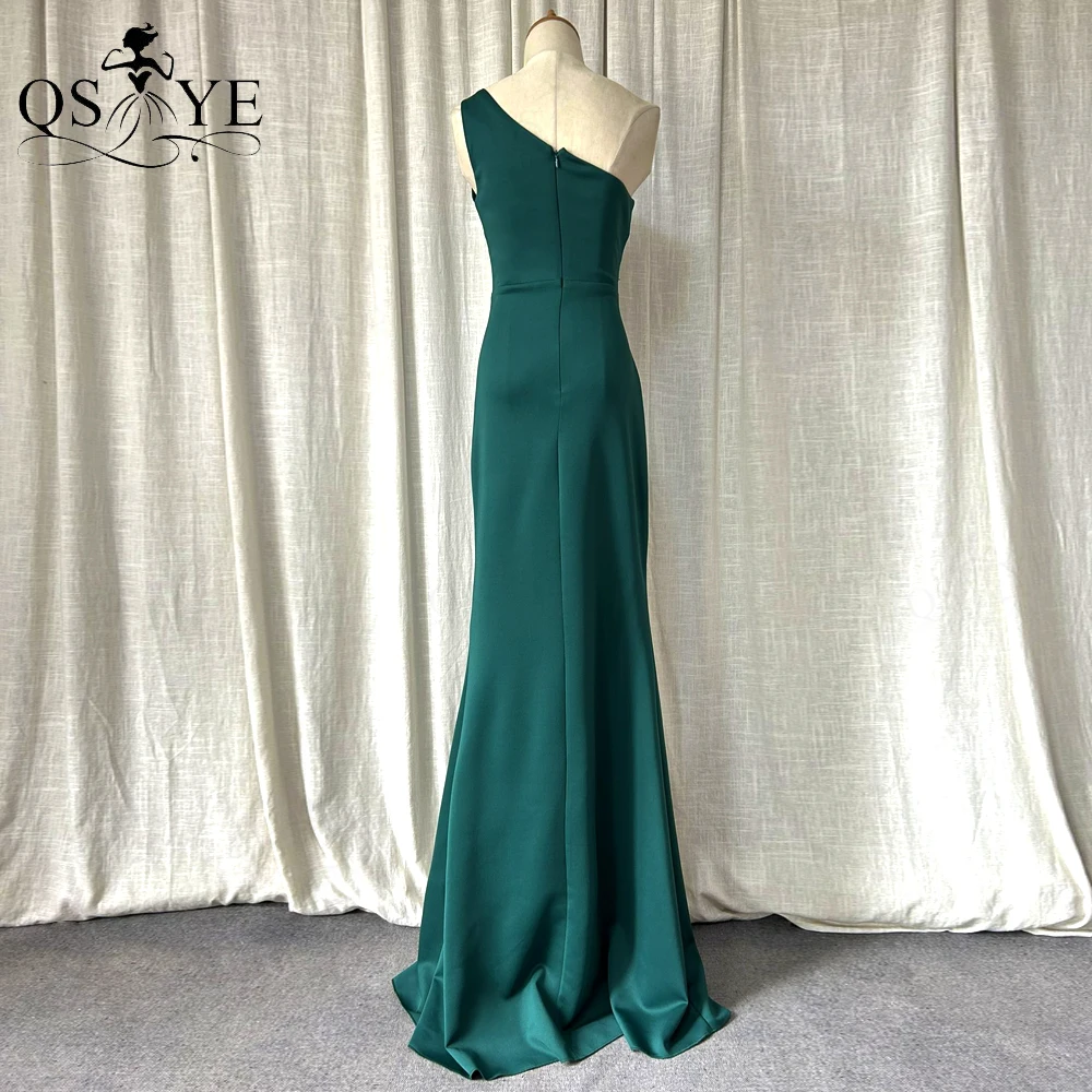 One Shoulder Emerald Green Prom Dresses Sexy Split Party Gown Formal Beaded Waist Elegant Ruched Women Evening Dress Bridesmaid