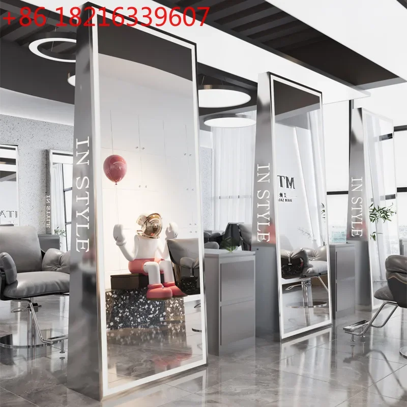 Special barber shop floor-to-ceiling haircut Internet celebrity double-sided perm and dye tide mirror with lamp against the wall