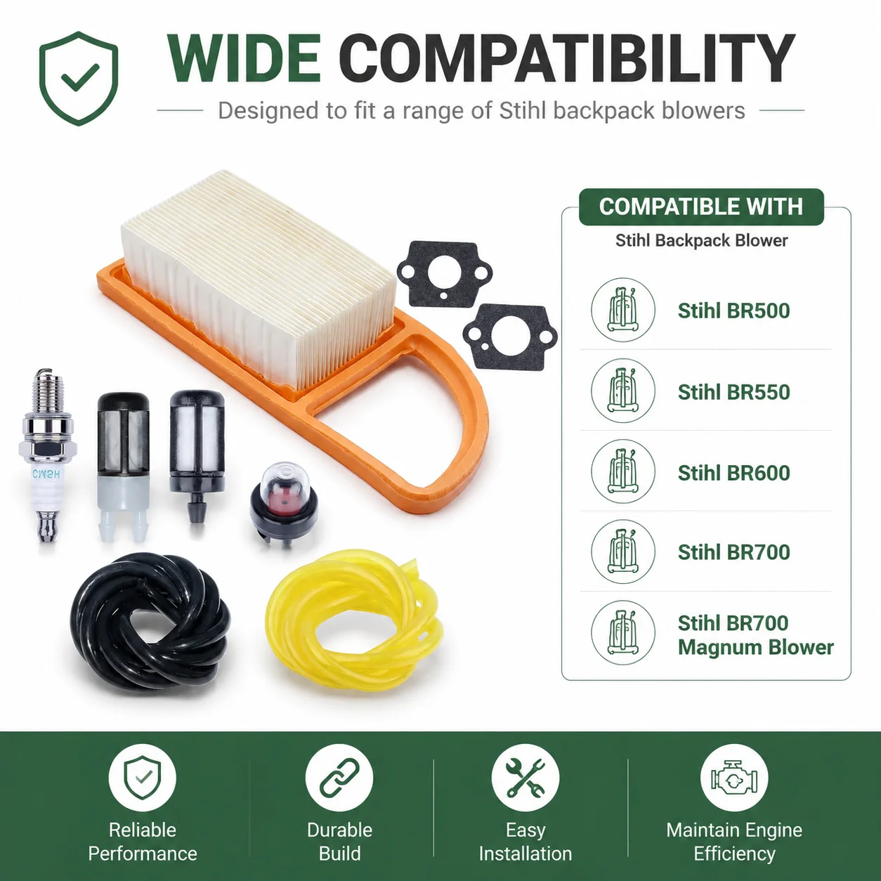 Air Fuel Filter Kit with Primer Bulb Fuel Line Gasket Spark Plug for Stihl BR500 BR550 BR600 BR700 Magnum Replaces 00003503514