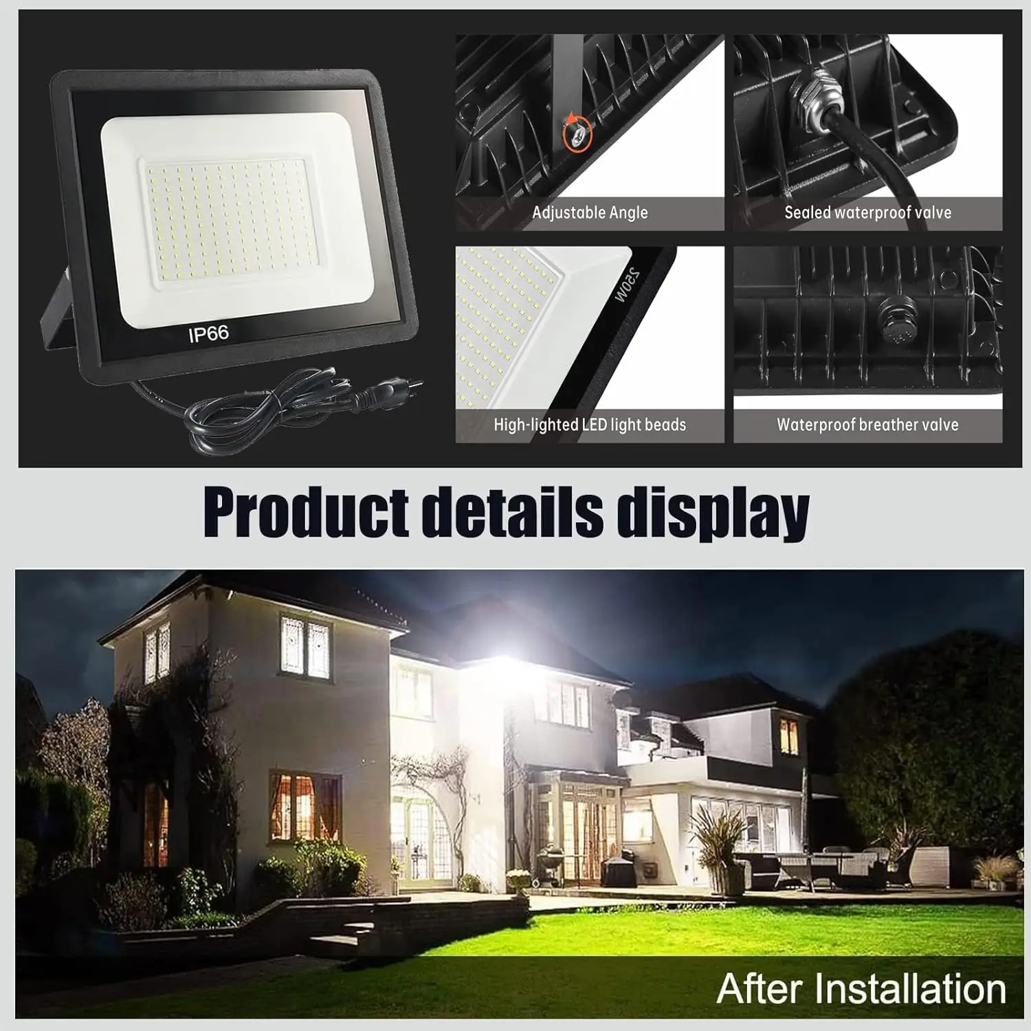 100W LED Flood Light Outdoor, 11000lm Super Bright, IP66 Waterproof Security Lights for Yard Playground