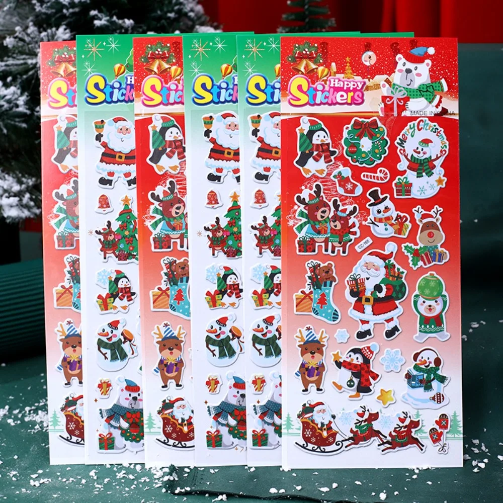 

6pcs Christmas Stickers 3D Bubble Santa Claus Shockproof Stationery Stickers for Student New Year Xmas Gift Sticky Decor for Kid