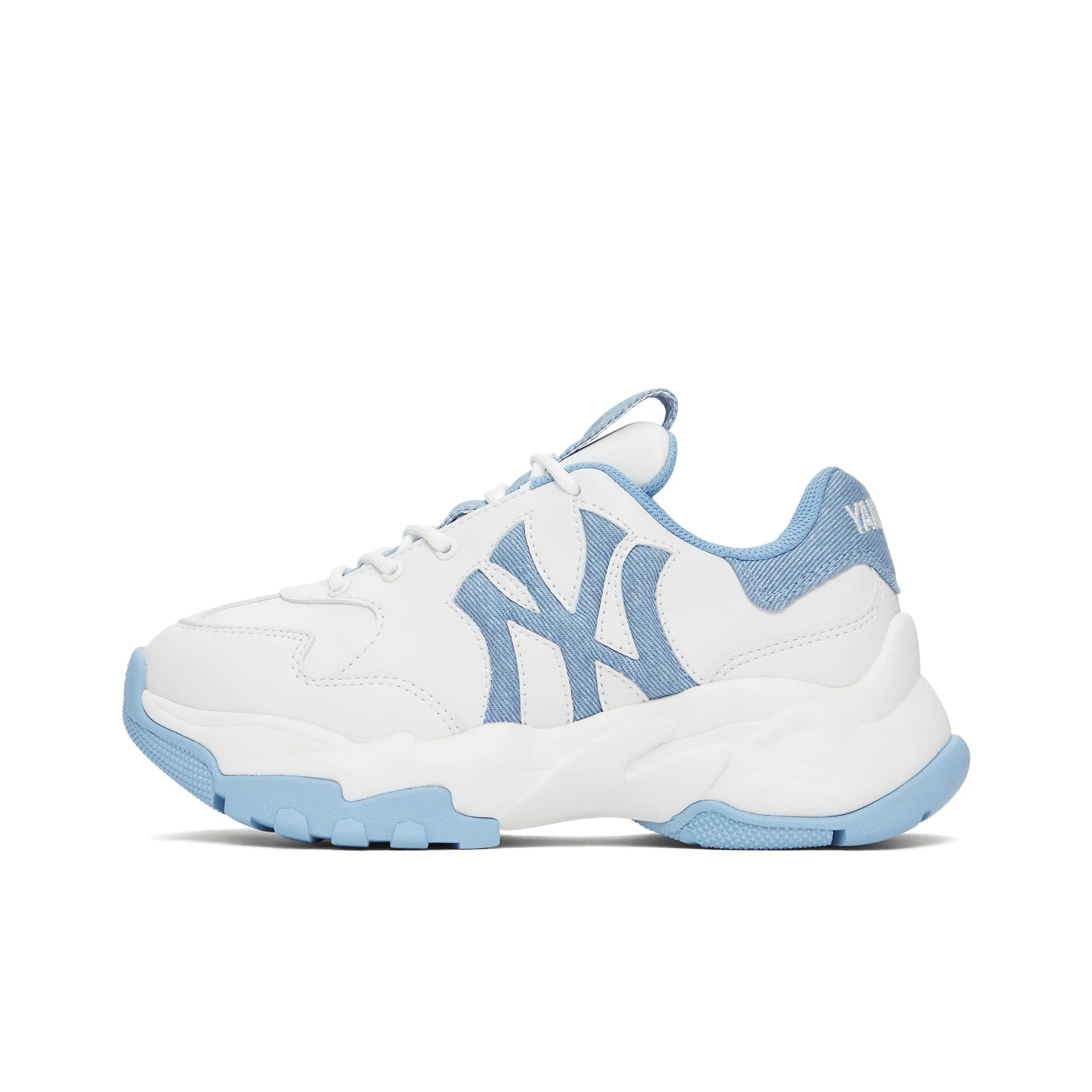 Tênis Chunky Unissex POIZON MLB New York Yankees com Aumento de Altura, Cano Baixo, Branco e Azul