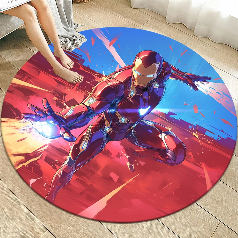 Miniso Spider-Man,Iron Man Print Round Carpet,Bedroom Balcony Entrance Door,Sofa,Bathroom,Non-slip Mat.Home Decoration Gift Rug