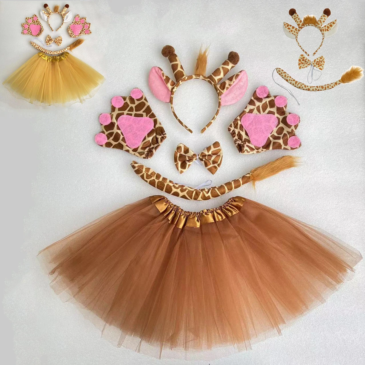 Halloween żyrafa z pałąkiem na głowę krawat spódnica rękawiczki Cosplay Kawaii nakrycia głowy ze zwierzętami kostiumy na przyjęcie bożonarodzeniowe zestaw noszenie urodzinowe