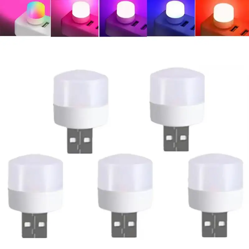 5-1 Pieces USB Night Light Warm White LED Plug-In Light Bulb Portable Home Environment Light Energy-Saving Reading Night Light