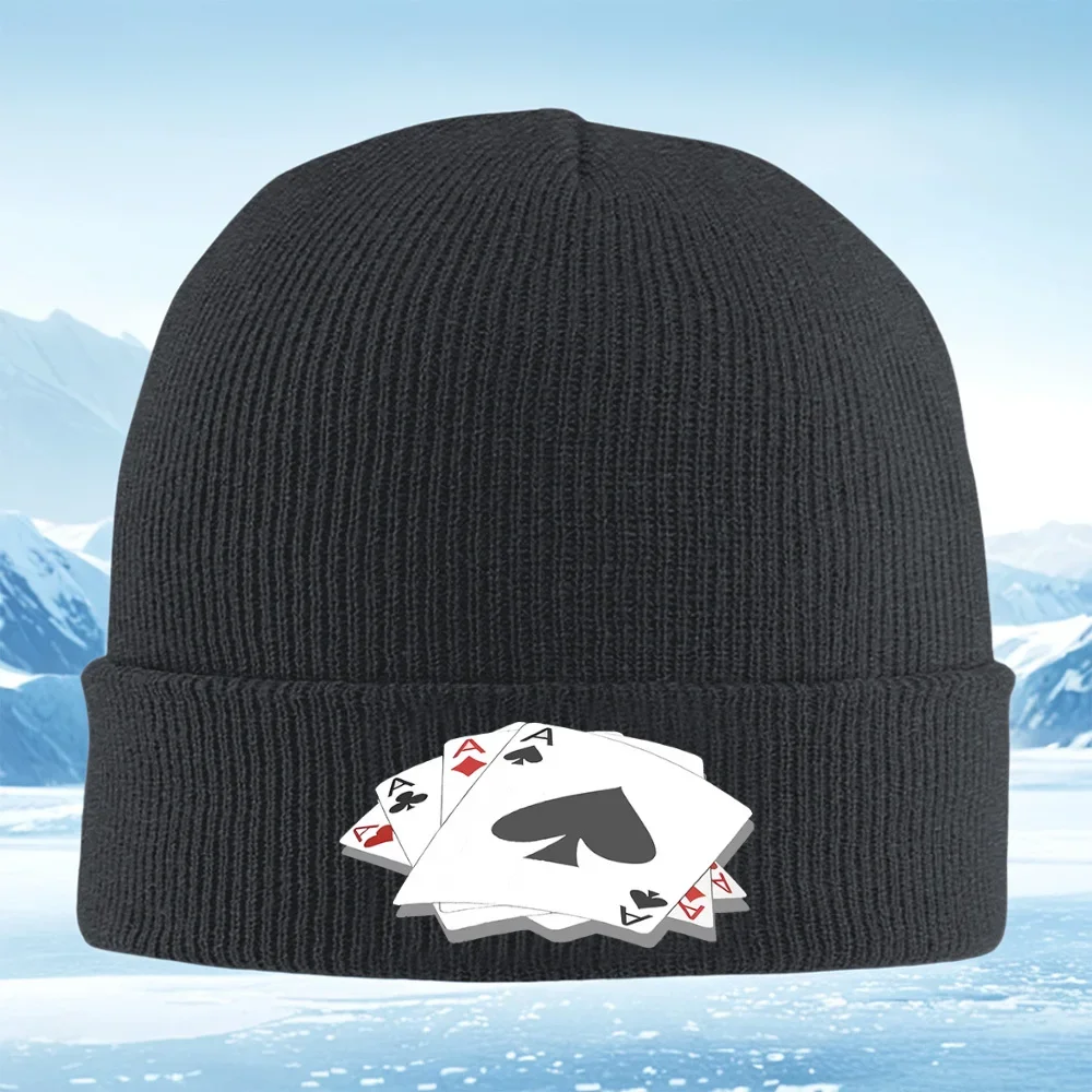2026 Aces playing cards suit symbols Men Women Unisex Knitted Hat Beanie Pullover Cap Winter Thermal Warm Christmas Outdoor Cycl