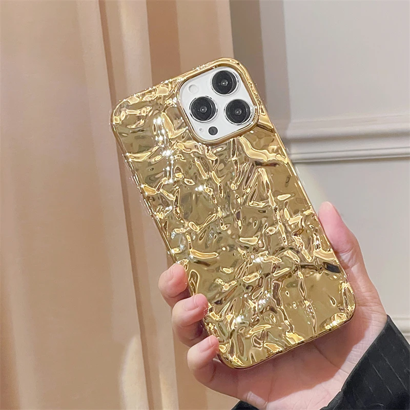 Luxury Plating Gold Fold Tin Paper Soft Back Cover Phone Case For iPhone 15 14 13 12 11 Pro Max XS XR X 15 Plus