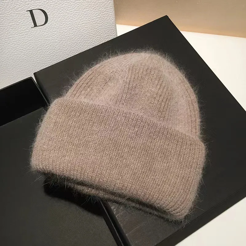 2024 Angora Winter Hat for Womens Rabbit Fur Fluffy Knitted Beanies Hat Bonnet Female Soft Warm Ski Skullies Beanies