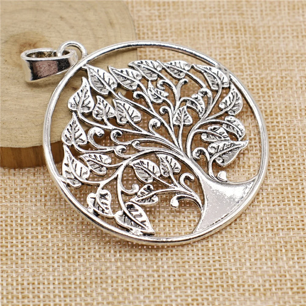 WYSIWYG 1pcs Life Tree Charms Pendant DIY Jewelry Findings Antique Silver Color Tone 62x81mm