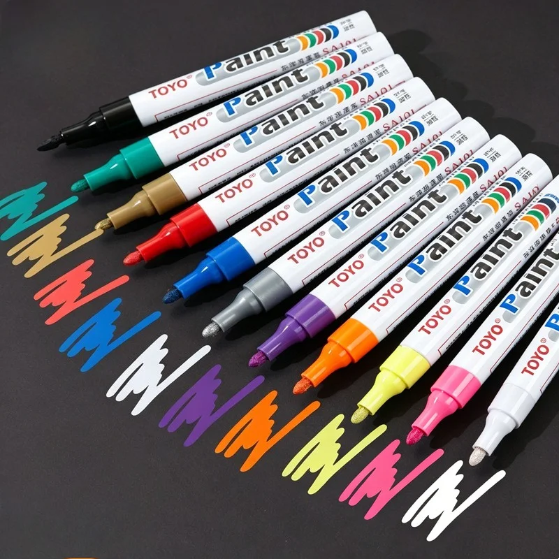 

11 Colors Paint Marker Set Quick Dry Sun Resistant Oil Based Permanent Pen Universal for Glass Metal Wood Industrial Marking