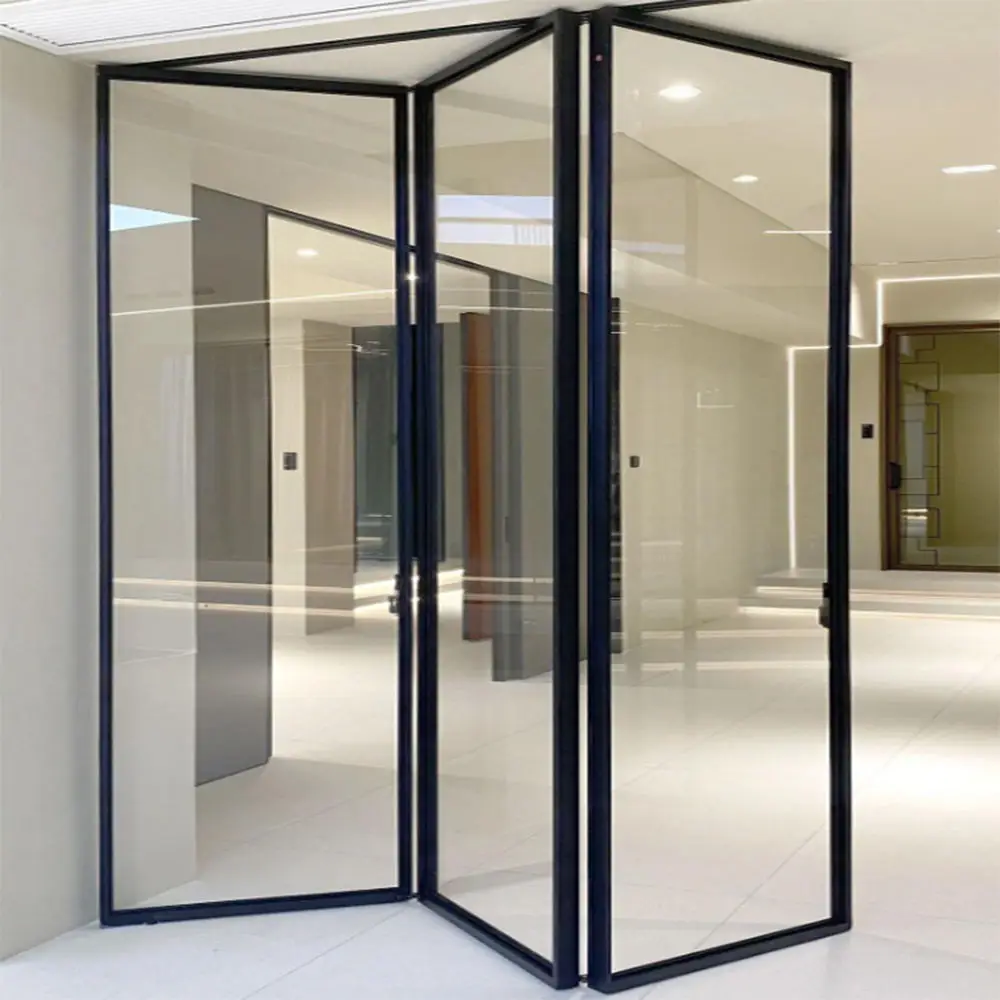 Villa Double Layer Glass Accordion Folding Door Noise Reducing Rust Proof Folding Doors Fashionable Durable Stacking Doors