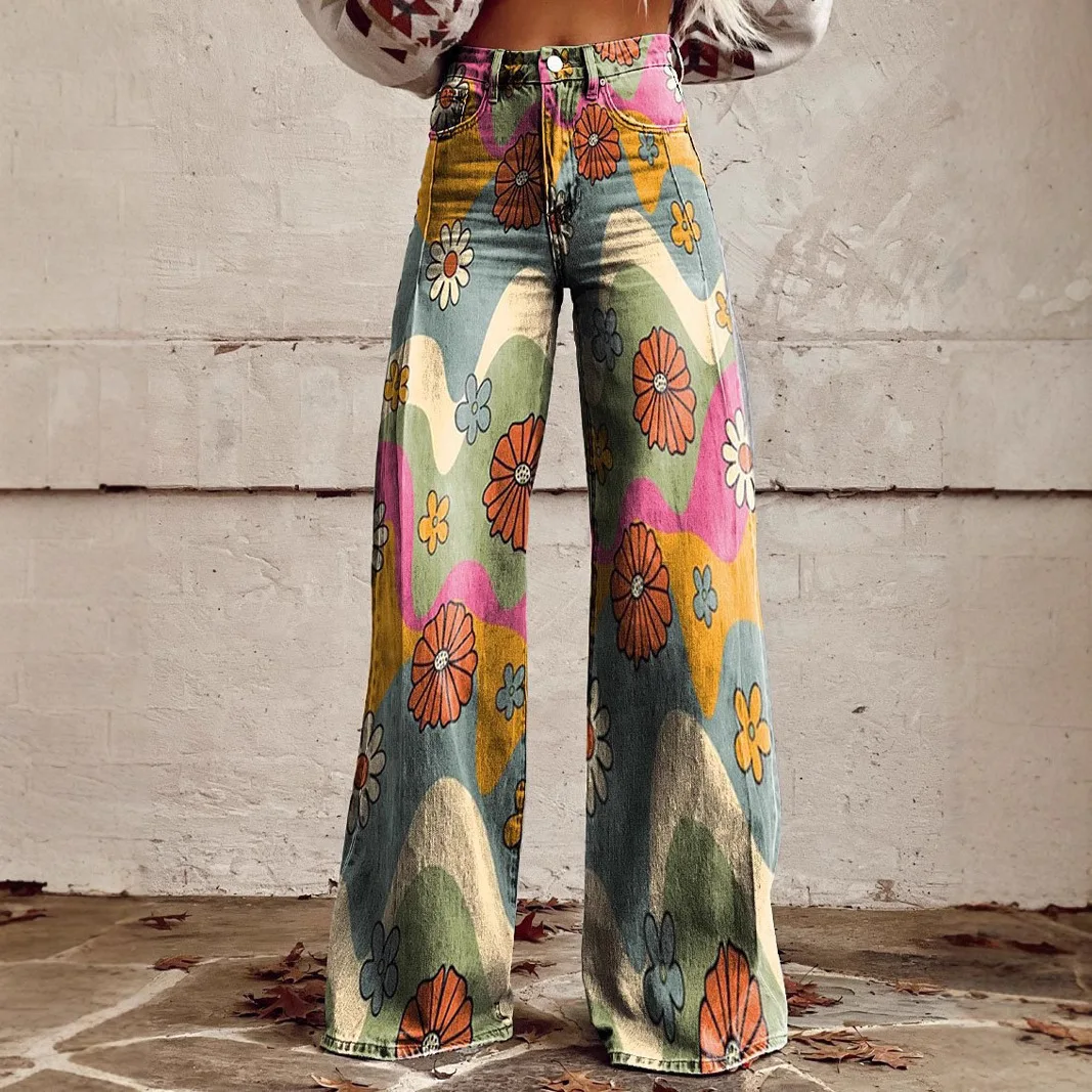 

New style women's wide-leg jeans, jeans, high-waist, straight-leg pants, hip-hop, original street style, flared pants
