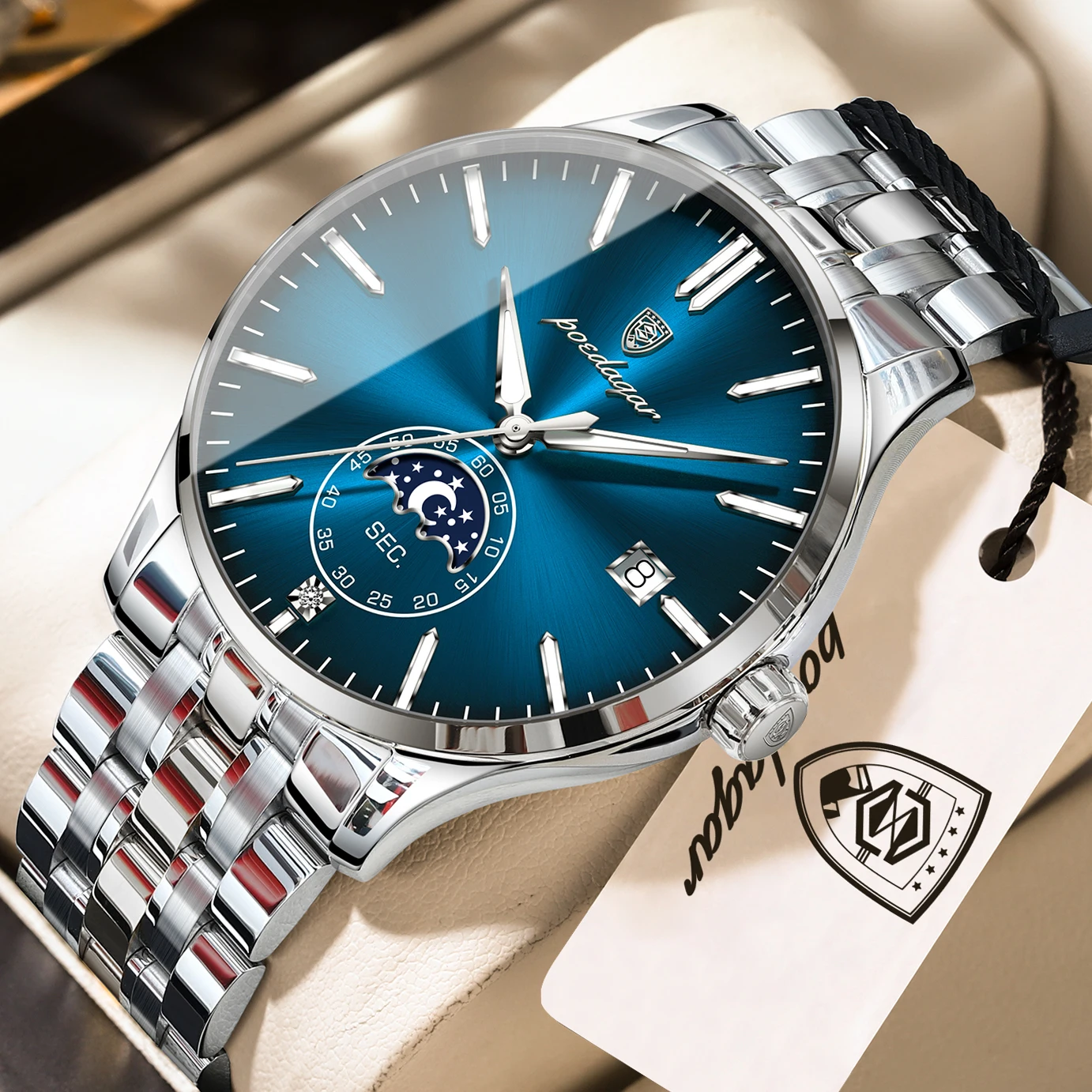 POEDAGAR Top Brand Man Wristwatch Business Stainless Steel Quartz Men Watch Waterproof Luminous Date Fashion Men's Watches Reloj