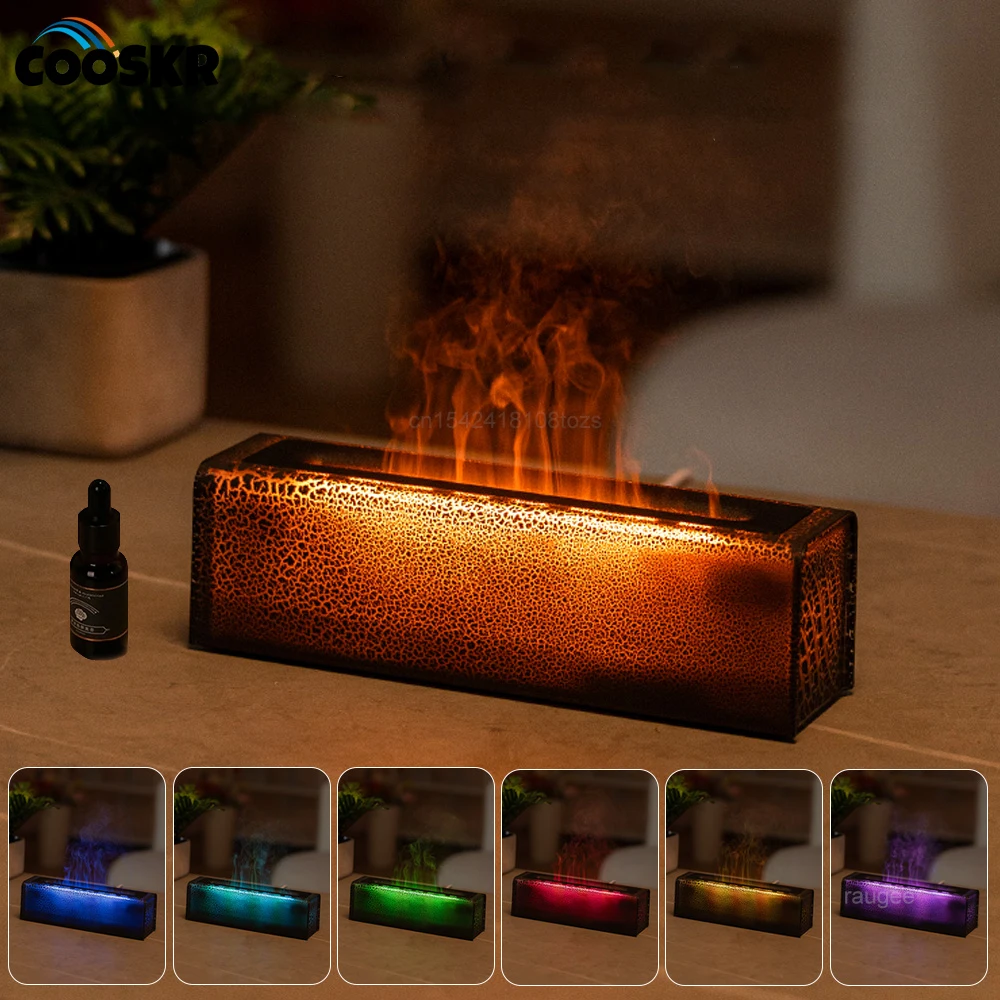 

Air Humidifier Flame Fragrance Diffuser Essential Oil Aroma Diffuser Mist Difusor with RGB Realistic Fire Night Light