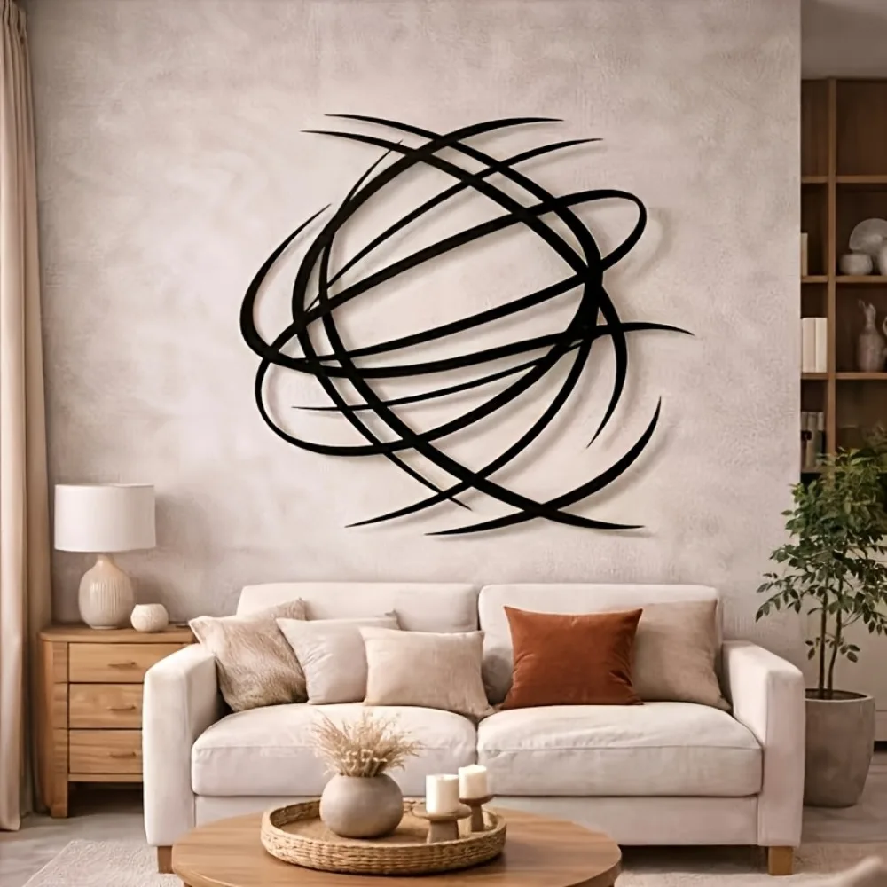 Image of CIFBUY Abstrakte Eisen-Wandkunst-Skulptur, moderne minimalistische Wanddekoration aus schwarzem Metall, Esszimmer, zeitgenössische Heimdekoration