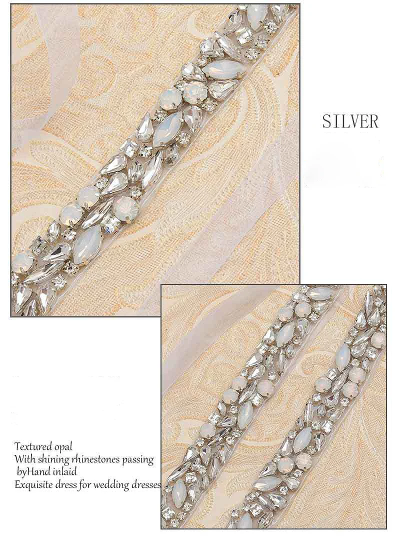 Silver Color Rhinestone Bridal Wedding Dress Sash Belt Accessories Opal Crystal Women Waistband