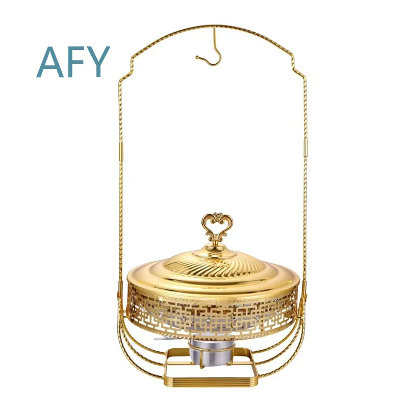 6L 8L Stainless Steel Gold Hot Pot Food Warmer for Buffet Catering Hanging Cover Insulation Heater for Restaurant Hotel Party