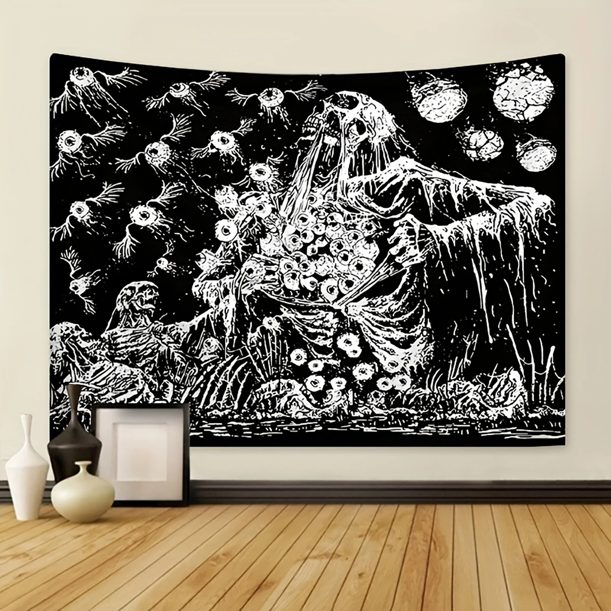 Black and White Skull Tapestry, Moth Tapestry, Tarot Card Sun Moon Constellation Tapestry, Halloween Horror Tapestry