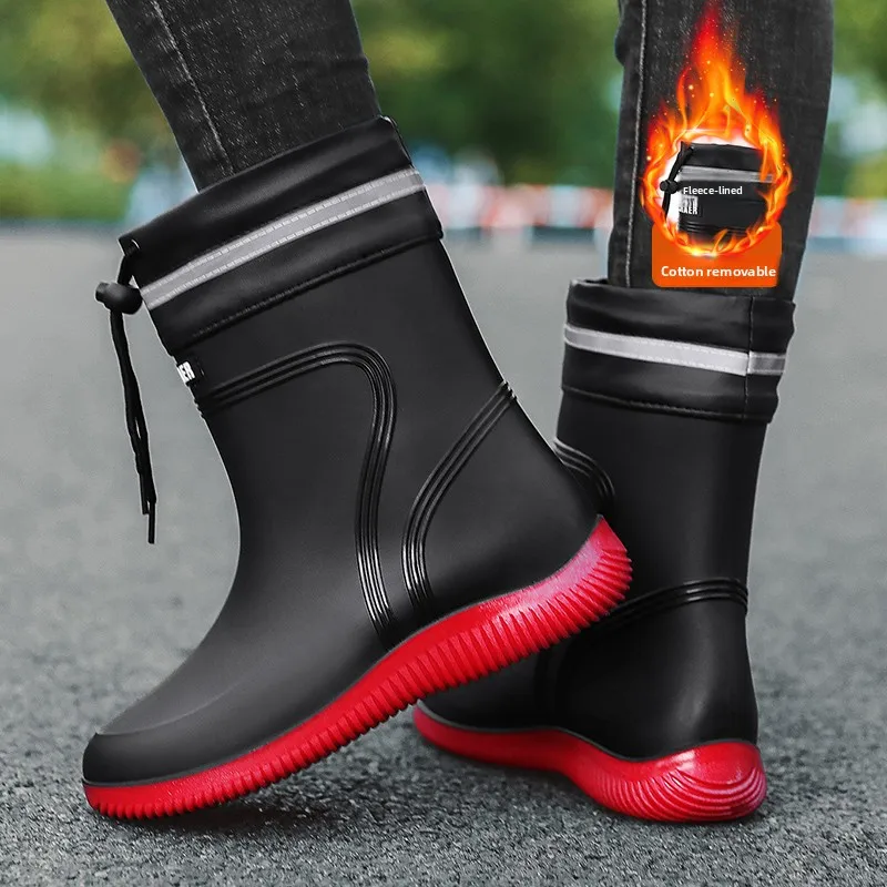 Men's and Women's Button-up Rainproof and Water-resistant Shoes, Mid-calf Non-slip Rain Boots, Insulated Warm Work Rubber Shoes #1