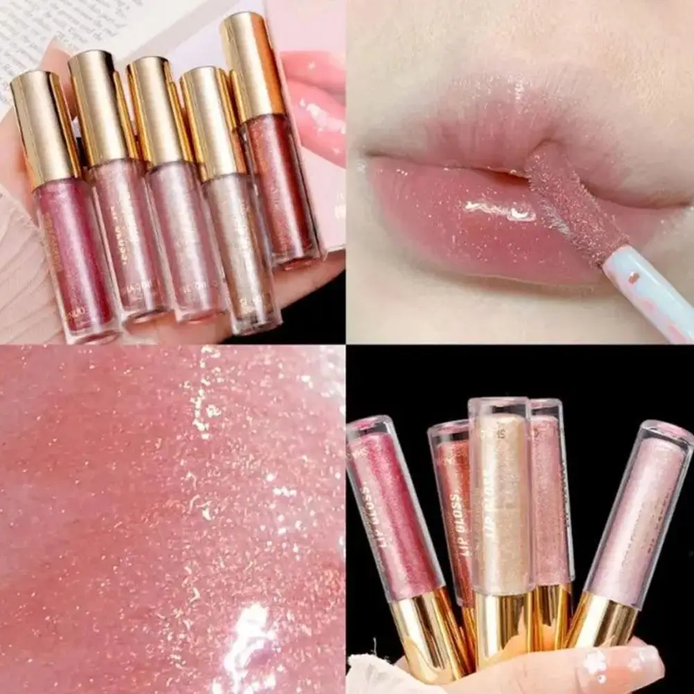 Long Lasting Sparkling Pearlescent Glitter Lip Honey Glaze Liquid Moisturizing Lipstick Shiny Plumping Lip