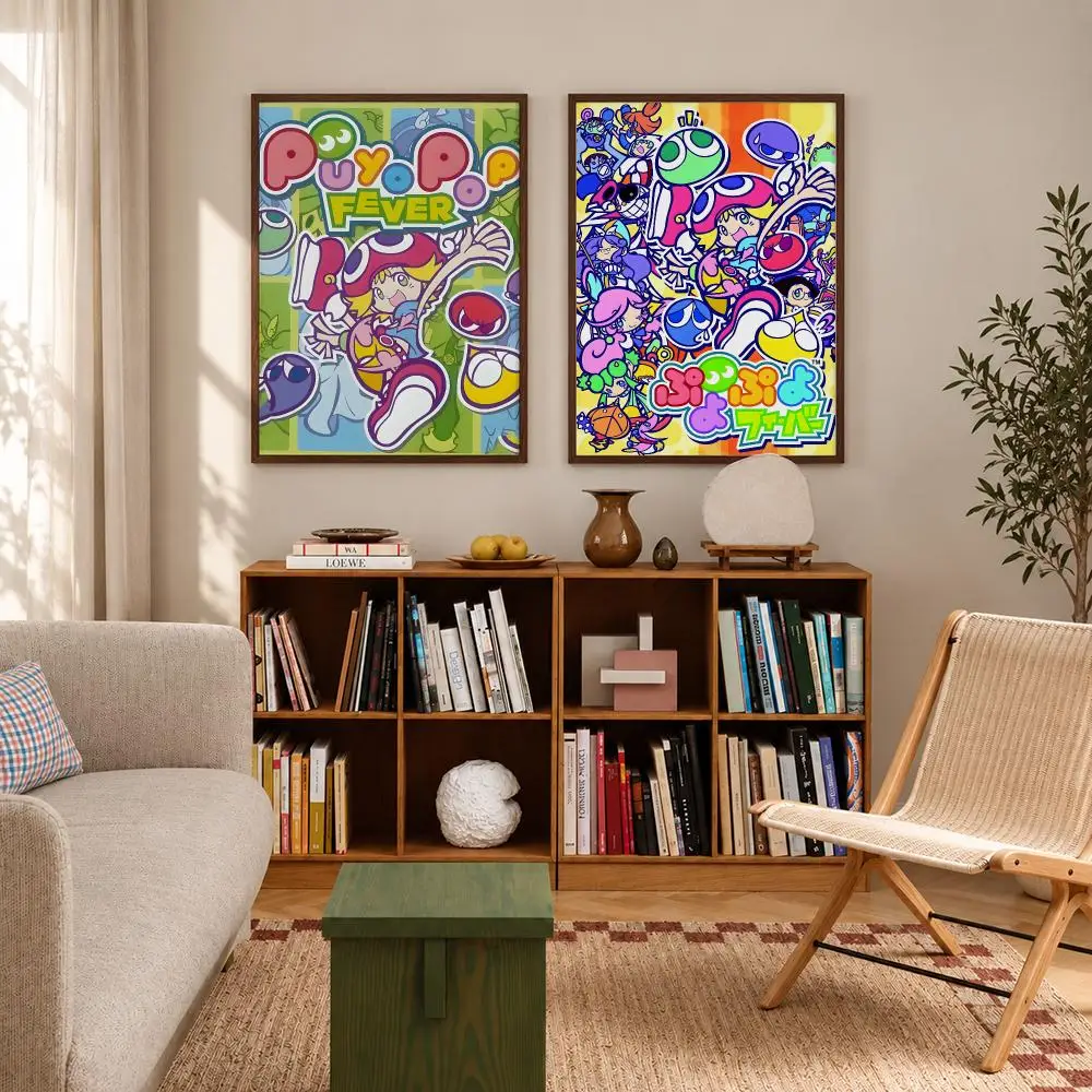 Colorful Puzzle Game Puyo Pop Fever Poster Self‑Adhesive Waterproof Poster Sticker Coffee House Bar Wall Art Home Decor