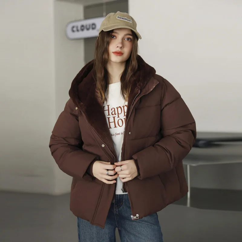 Fake Two Piece Hooded Puffer Coat Women's Spliced Cropped Winter Jacket Thick Outerwear Trendy Classic Casual Basic New Coats