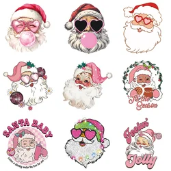 Christmas Santa Claus DTF Heat Transfer Patches Easy Iron On Decals For DIY T-Shirts Jeans Accessories Decal For Clothes