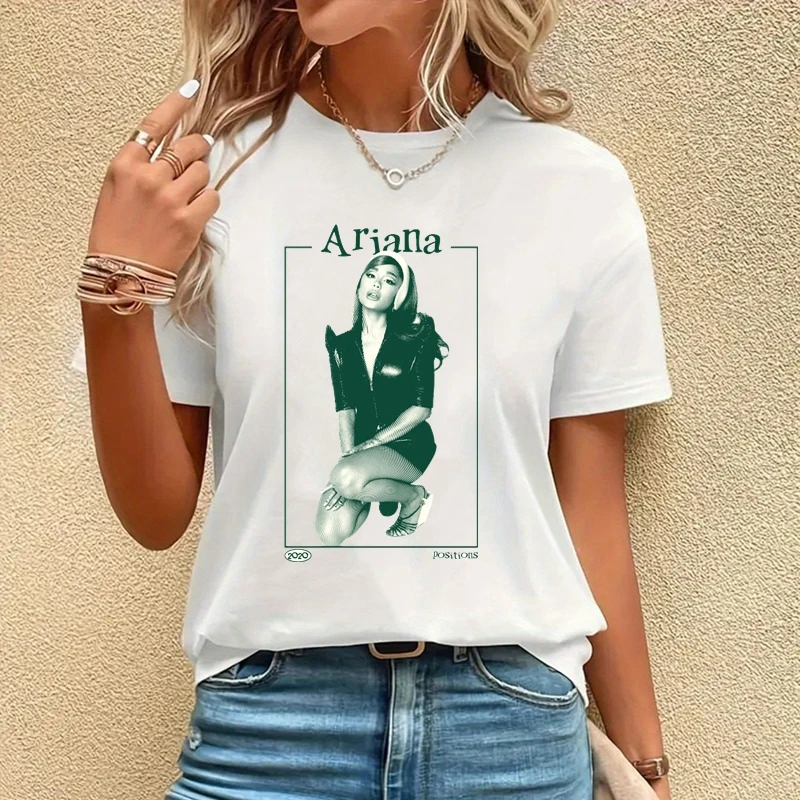 

ARIANA GRANDE Poster Printed Shirt for Women, Everyday Street Wear for Fans, Stylish and Casual Crewneck T-shirt for Women