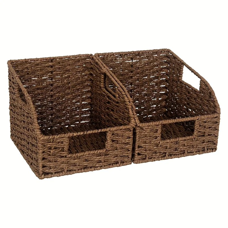 

2pcs Baskets for Organizing Pantry for Organizing, Paper Rope with Built-in Handles,