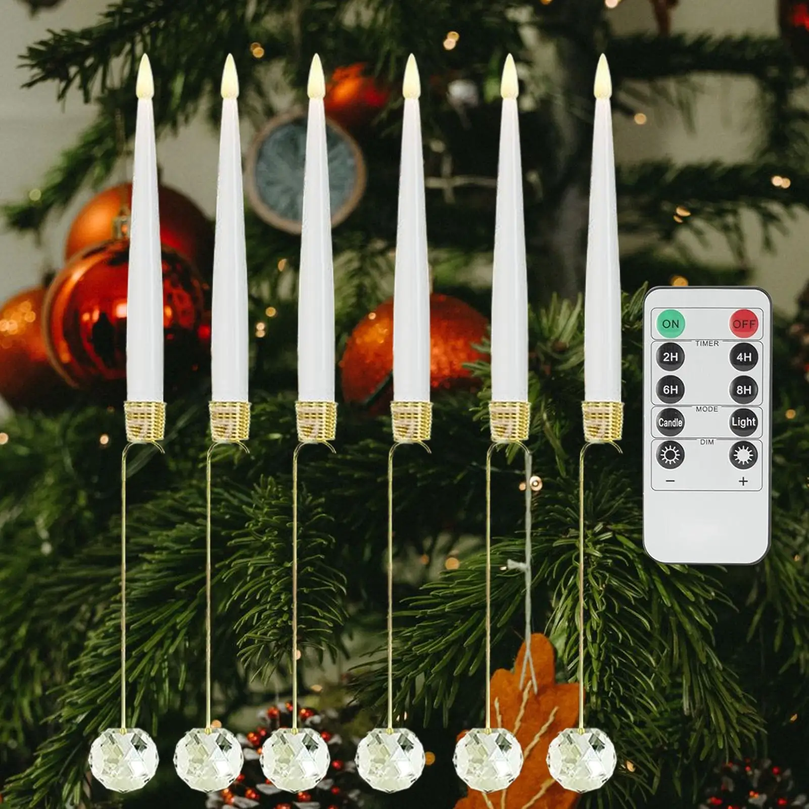 

Christmas Tree Candles with Remote Timer, 6 Pack Flameless Flickering LED Candles, Clear Crystal Ball, Christmas Tree Decoration