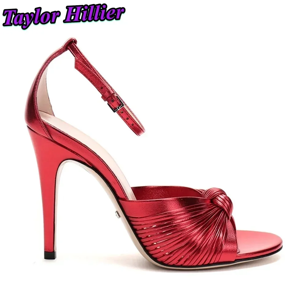 

Golden Braided Knot Heeled Sandals Light Pu Ankle Strap High Heels Black Shallow Women Shoes Dress Party Luxury Lady Sandalias