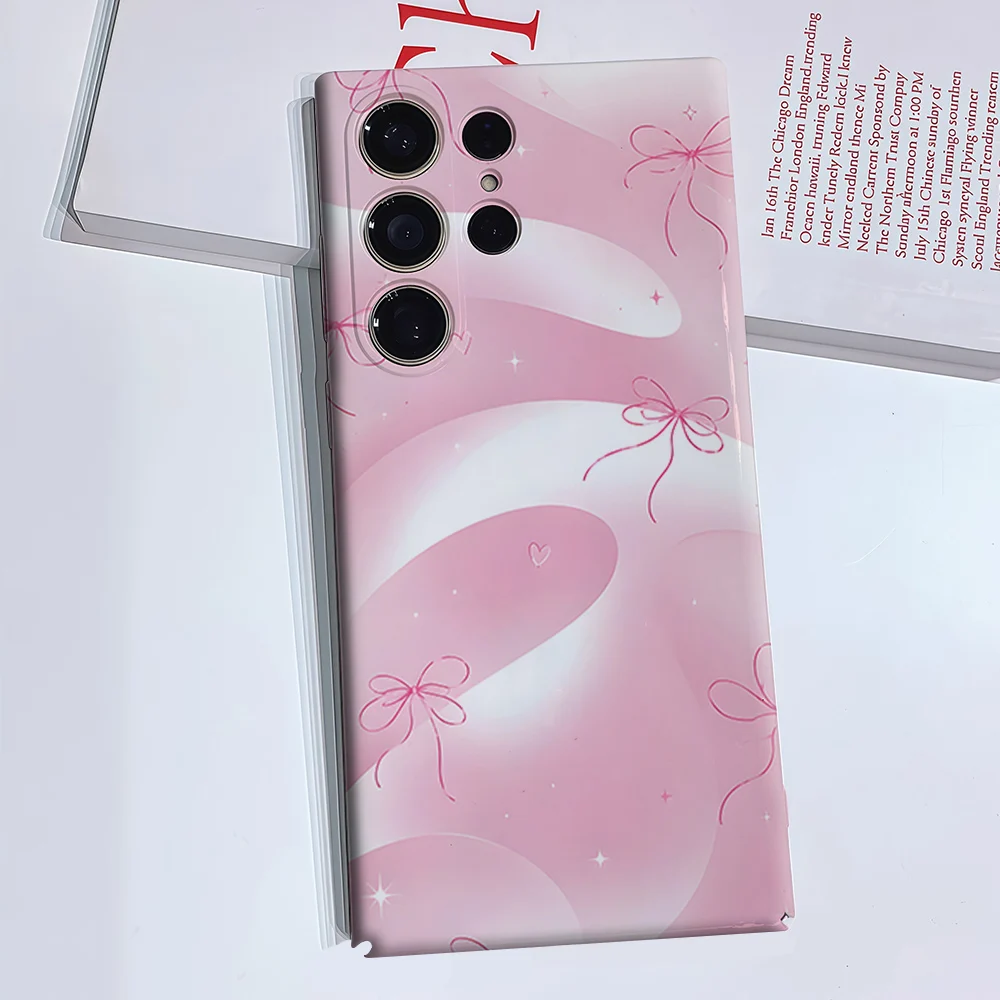 Pink Bows Stars Gradient Luxury Fashion Full Lens Protective Case for Samsung Galaxy S26 S25 S24 A56 A36 Plus Ultra