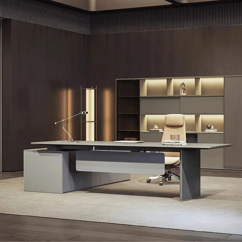 Large office desk, simple and modern, manager's office atmosphere, CEO's office desk and chair combination