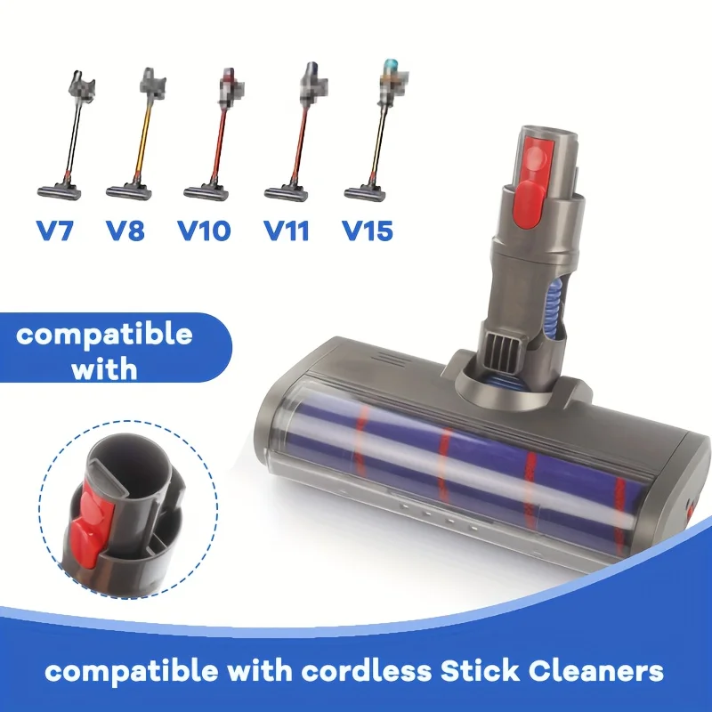 หัวซับพื้นชิ้นส่วนแปรงลูกกลิ้งนุ่มสําหรับเครื่องดูดฝุ่น V7 V8 V10 V11 อุปกรณ์เสริมหมุนได้พร้อมไฟ LED 4 ดวง