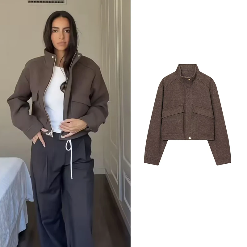 

Jackets Winter Women's 2025 New Fashion High-Necked Elegant Women Pocket Decoration Warm Winter Jackets Street Chic Youth Coats