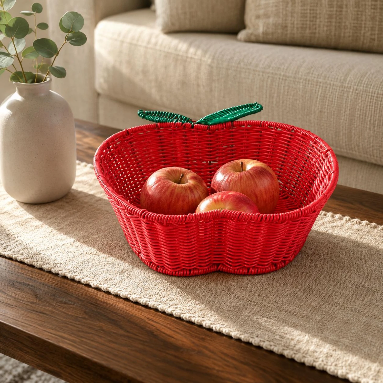 Apple-Shaped Basket Lightweight Handwoven Apple Basket Tabletop Storage Decorative Breathable