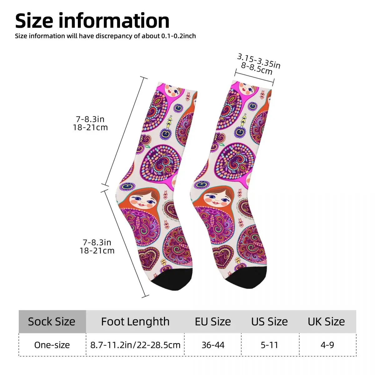 Happy Vintage Colorful Crazy Men's Socks Unisex Matryoshka Russian Doll Harajuku Pattern Printed Novelty Crew Sock Boys Gift