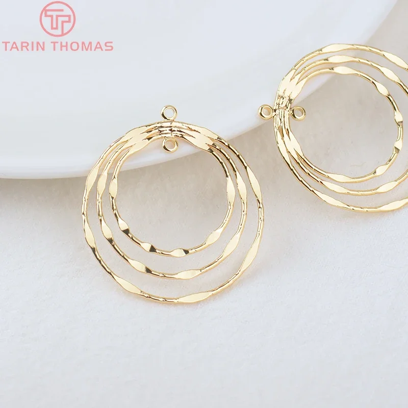 (877)4PCS 33MM 24K Gold Color Brass Round Circle Earrings Connector Charms High Quality Jewelry Making Findings Accessories