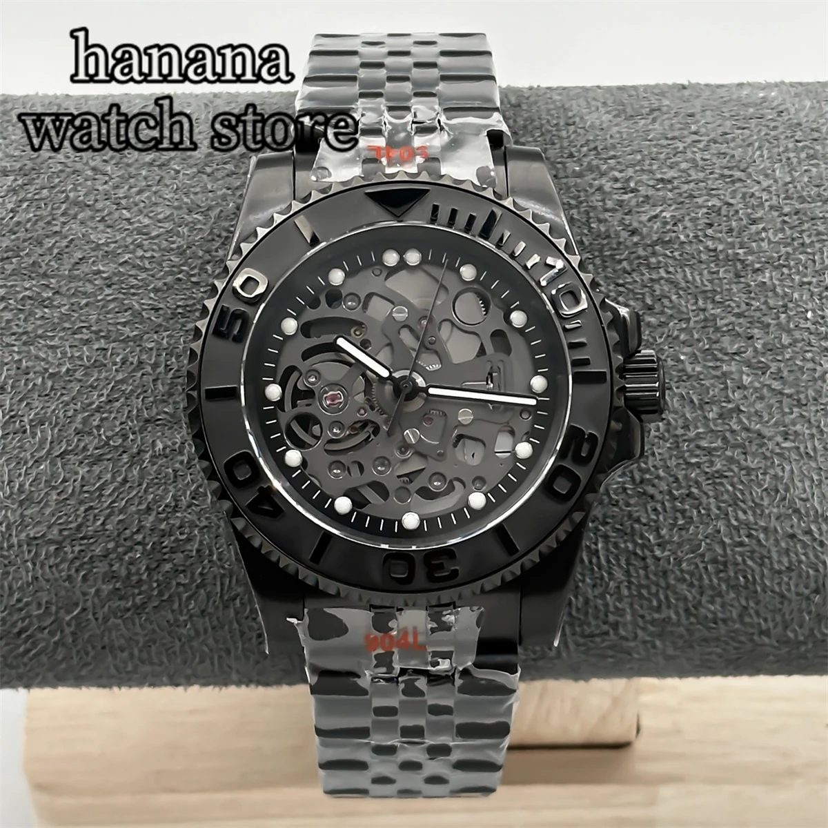 BLIGER 40mm high-end hollow men's mechanical diving watch NH72 automatic movement green glow-in-the-dark silicone strap