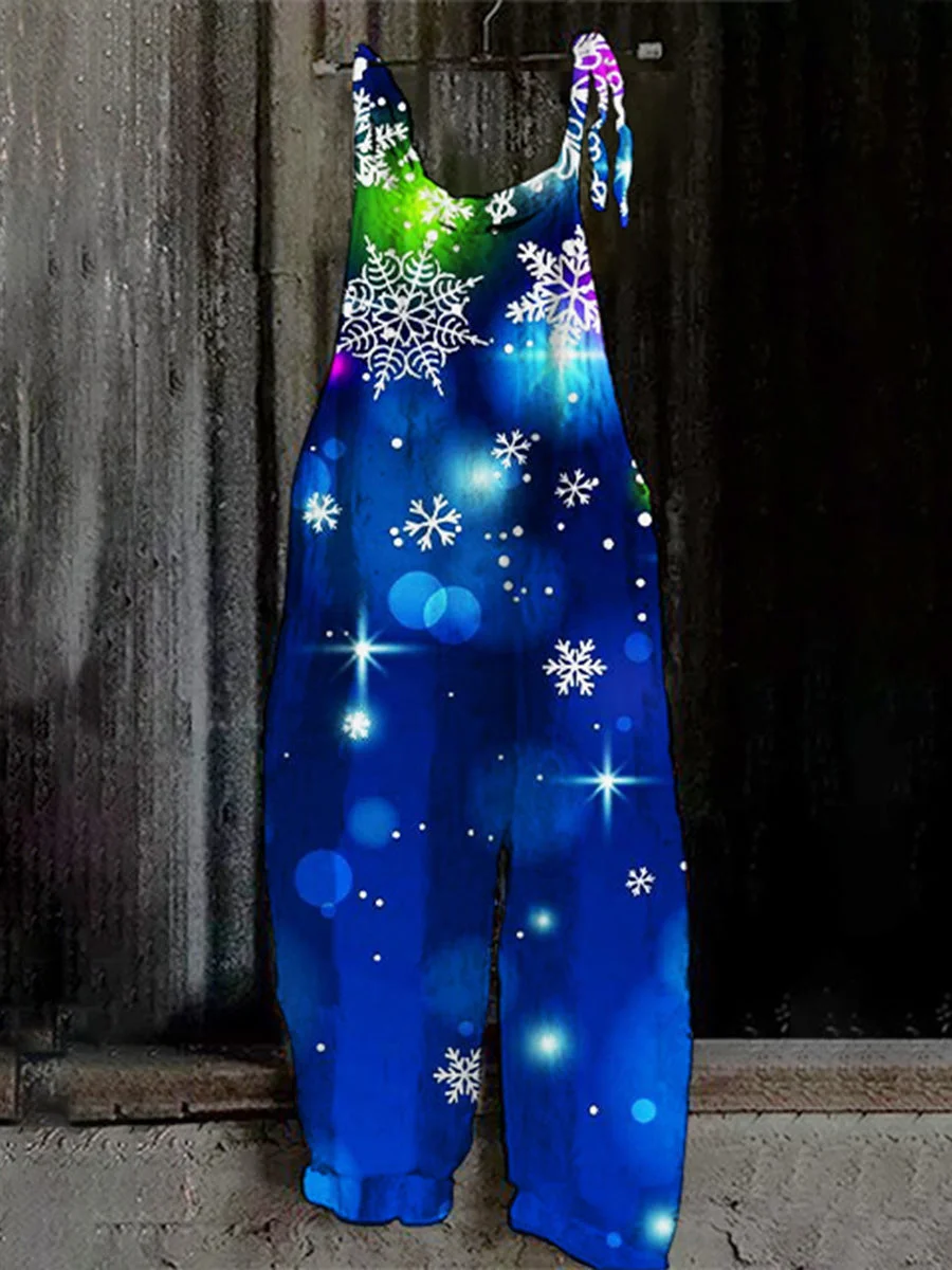 Summer Santa Claus Christmas Tree 3D Printing Loose and Comfortable jumpsuit Women's Pants Strap Pants Fashion Bohemian Fashion