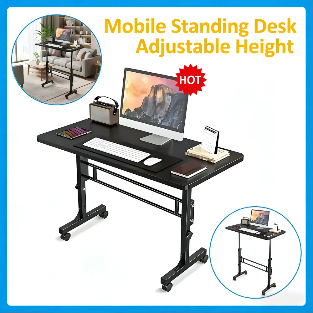 

Mobile Adjustable Height Stand Up Desk 16x31.5In 70-110cm 4 Lockable Casters 10KG Capacity Laptop Desk for Home Office