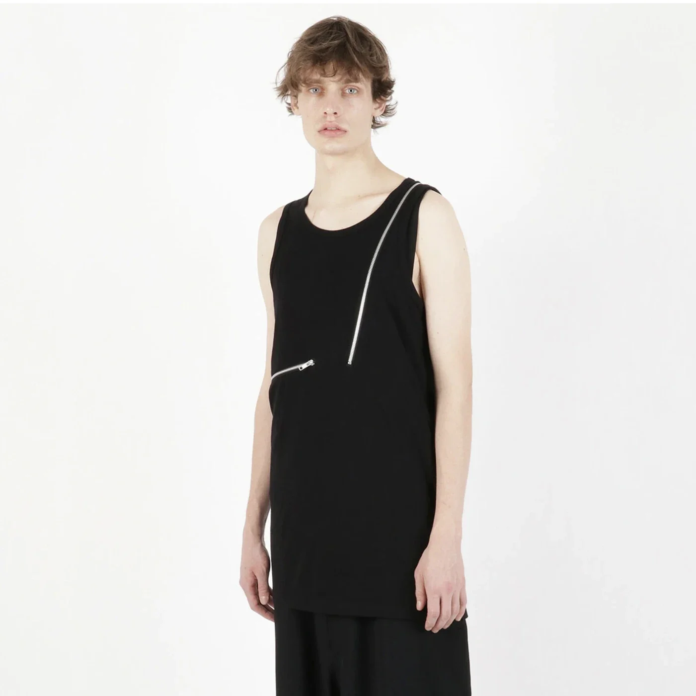 

YOJI OOAK Zipper Tank Wide Shoulder Tank Top Cotton Sleeveless T-shirt Fitness Fashionable Interior Casual Shoulder