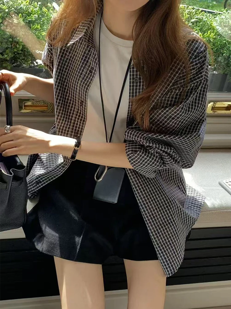 Sciolto coreano Sle Plaid lungo Sve irt Cappotto da donna Inizio autunno Nuovo Sle Puro cotone Antirughe Lazy Faion