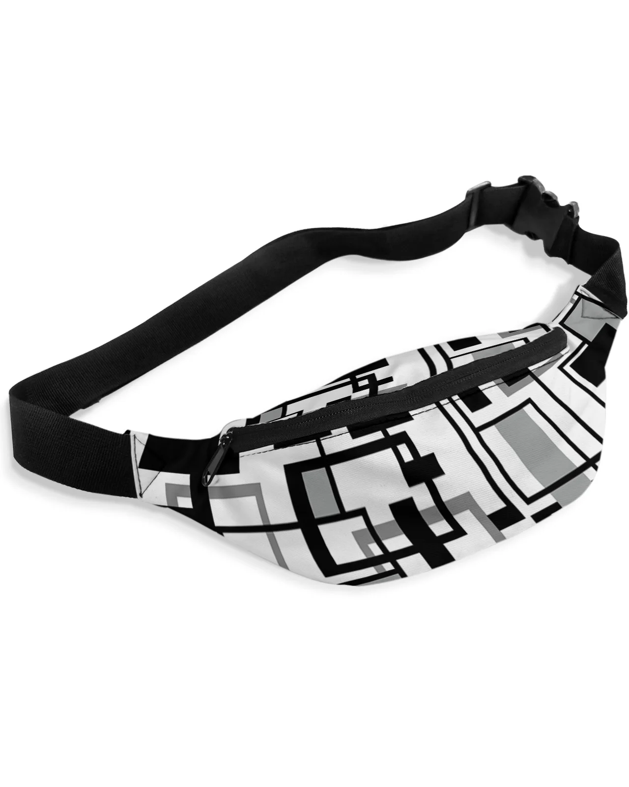 Geometric Black White Gray Men Women Waist Bag Fanny Pack Purse Large Phone Belt Bag Wallet Pouch Waterproof Banana Hip Bags