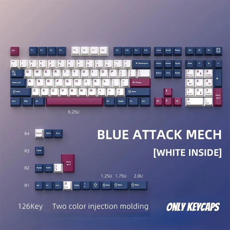 Mecha Keycap Cherry Profile Doubleshot Suitable Keycaps for MX Type Switch 126 Key Gaming Mechanical Keyboard Office Games