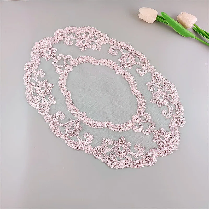 European oval mesh embroidered delicate table mat placemat bowl oven toaster fruit tray cloth tea party Christmas decoration