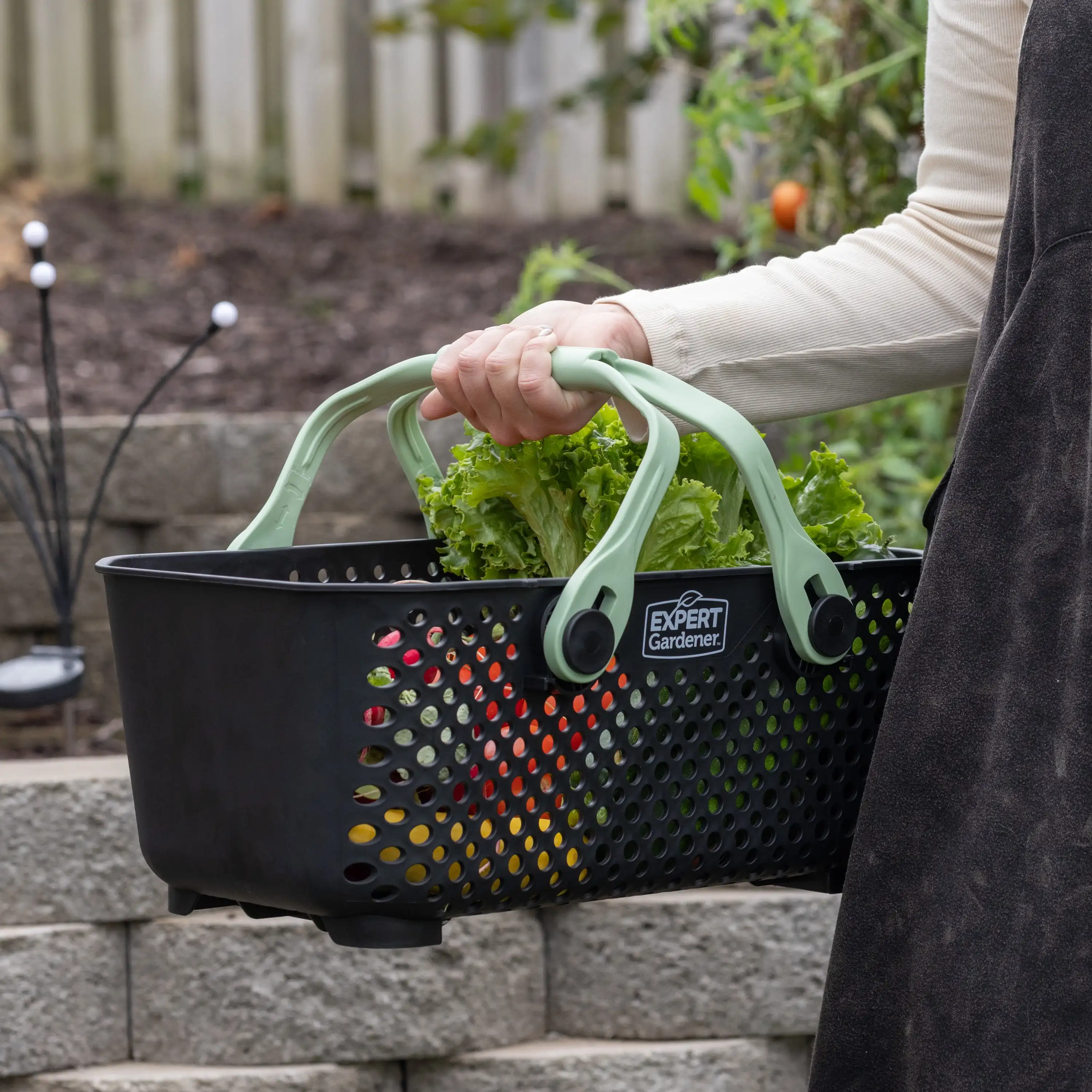 Heavy Duty Farm Harvest Basket Plastic Fruit Vegetable Picking Container with Handles Large Capacity Black Rustic Style