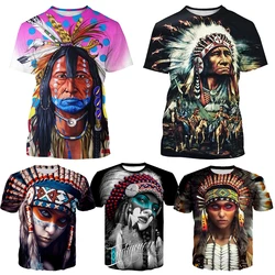 Vintage 3D Men T-shirt Harajuku Indian Chief Tribal Beauty Graphic Print Short Sleeve Tops Y2k New Casual O-Neck Streetwear Tees