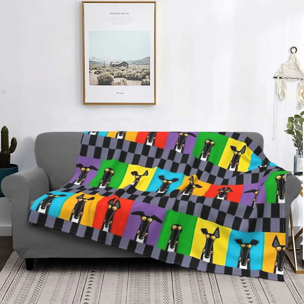 Greyhound Whippet Lurcher Galgo Dog Blanket Flannel Textile Decor Cartoon Plaid Warm Throw Blankets for Bed Bedroom Bedspread