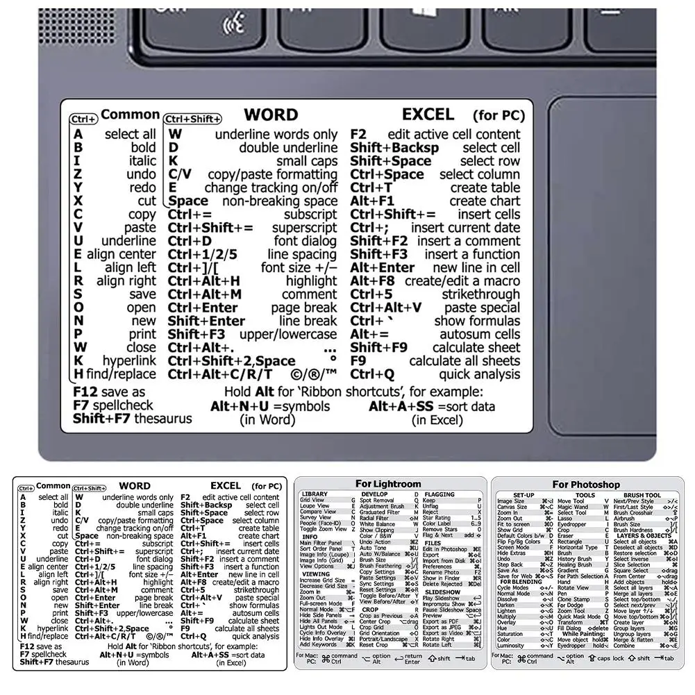 1PC Computer Reference Keyboard Shortcut Sticker Adhesive For Windows PC Laptop Desktop For Lightroom Shortcut For Macbook M4O3